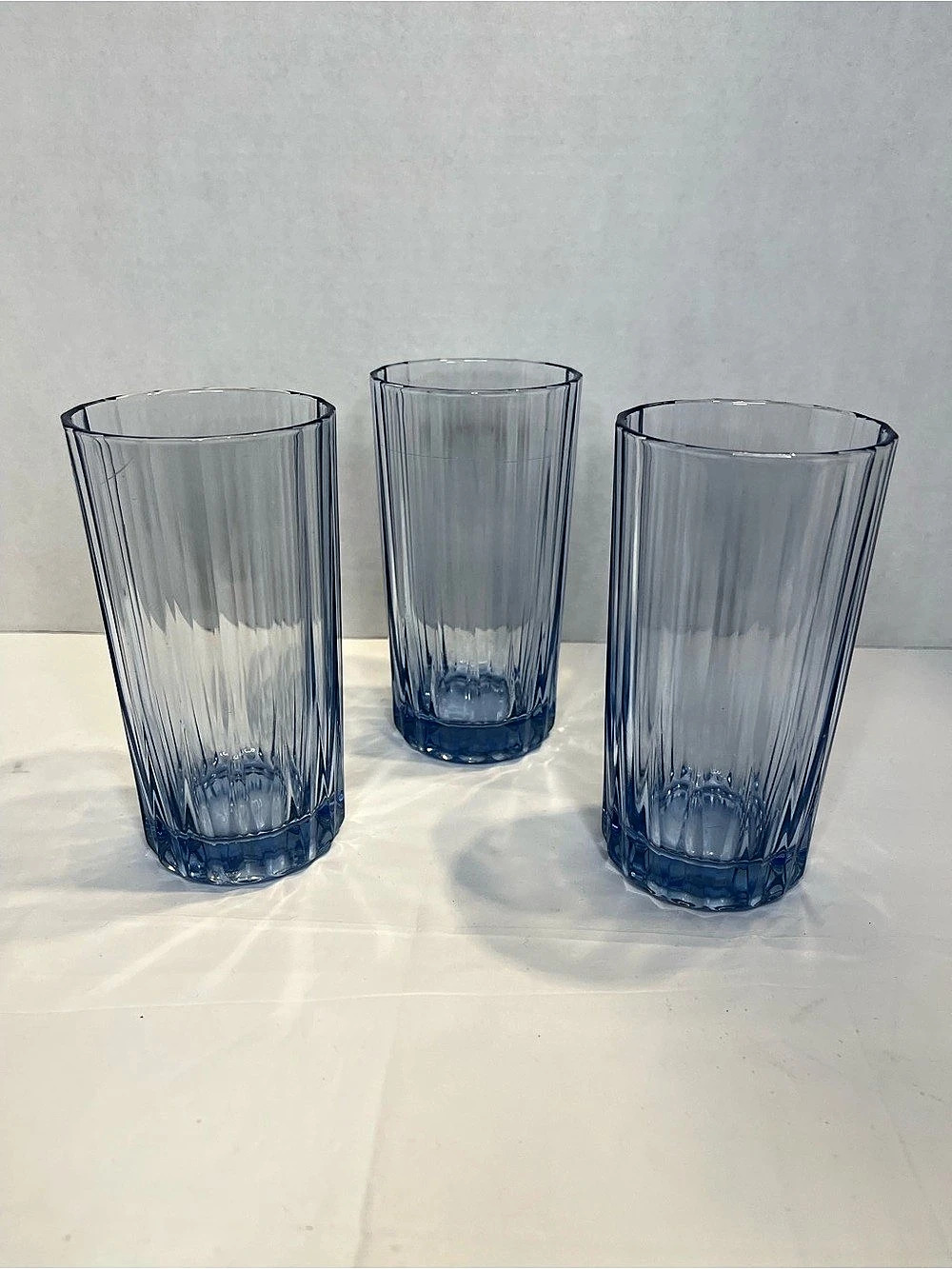 Blue Ribbed Drinkware Glasses Set of 3